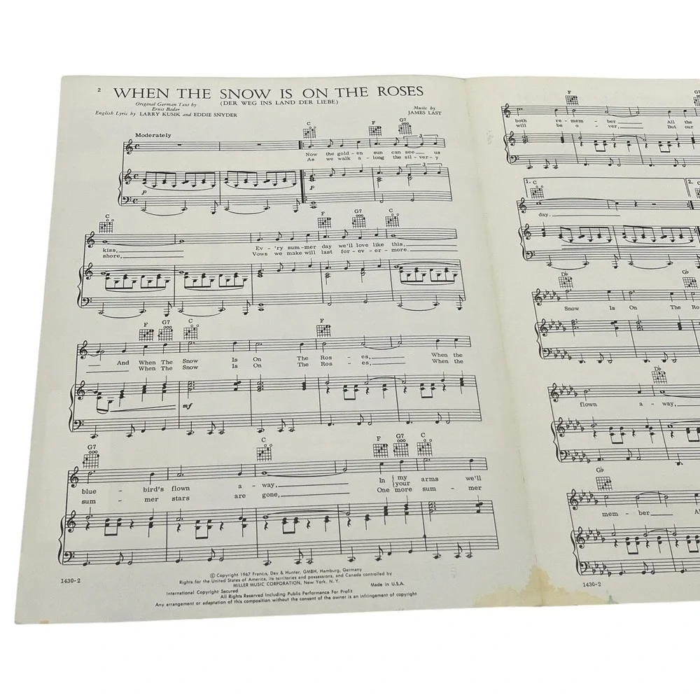 Sonny James When The Snow Is On The Roses Vintage 1967 Sheet Music James Last